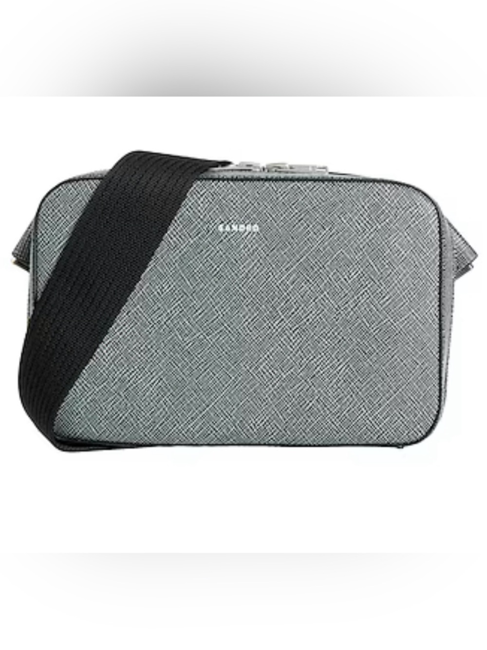Sandro Textured Black and Grey Belt Bag with Adjustable Strap